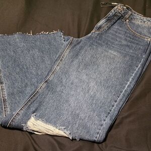 Fashion Nova Denim Flare Jeans with Frayed Hem